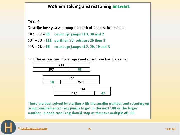 Problem solving and reasoning answers Year 4 Describe how you will complete each of