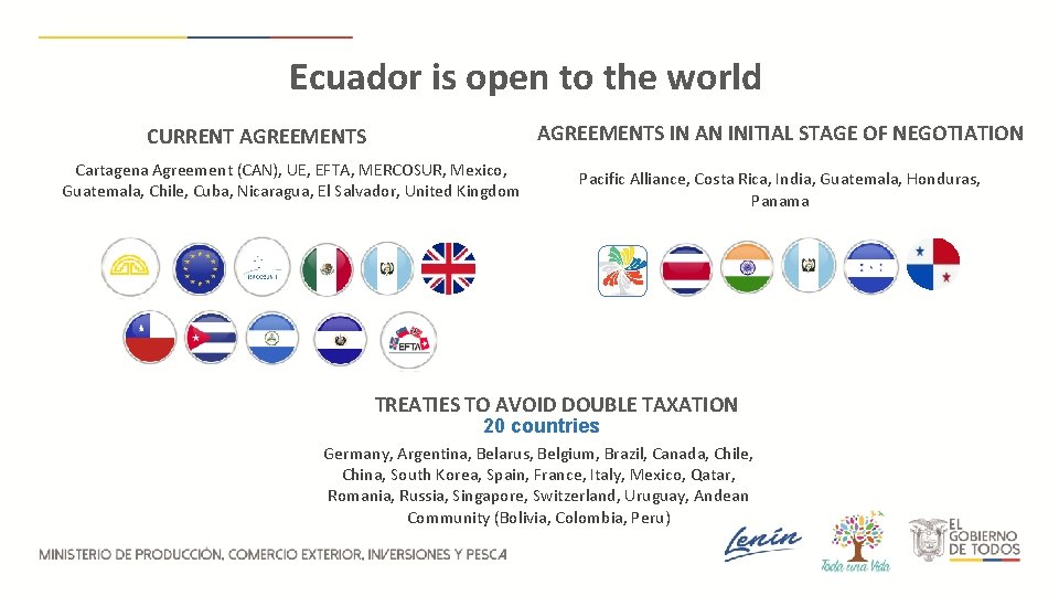 Ecuador is open to the world AGREEMENTS IN AN INITIAL STAGE OF NEGOTIATION CURRENT