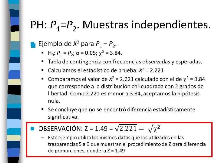 PH: P 1=P 2. Muestras independientes. n 