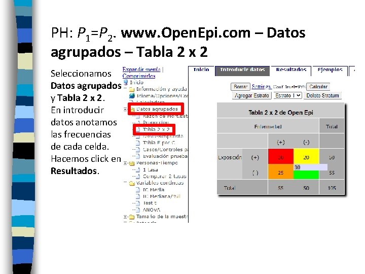 PH: P 1=P 2. www. Open. Epi. com – Datos agrupados – Tabla 2