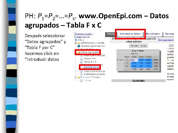 PH: P 1=P 2=…=Pk. www. Open. Epi. com – Datos agrupados – Tabla F