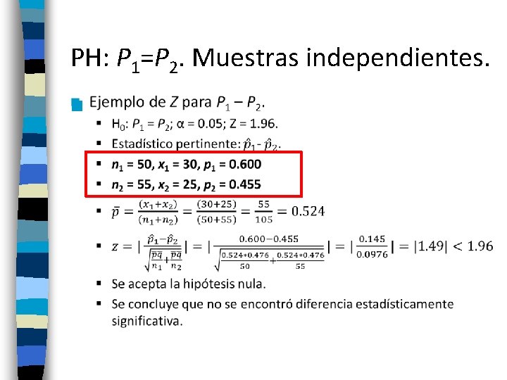 PH: P 1=P 2. Muestras independientes. n 