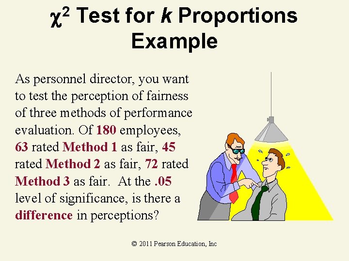  2 Test for k Proportions Example As personnel director, you want to test