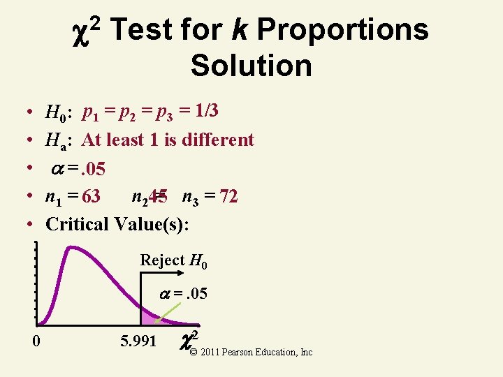 2 • • • Test for k Proportions Solution H 0: p 1 =