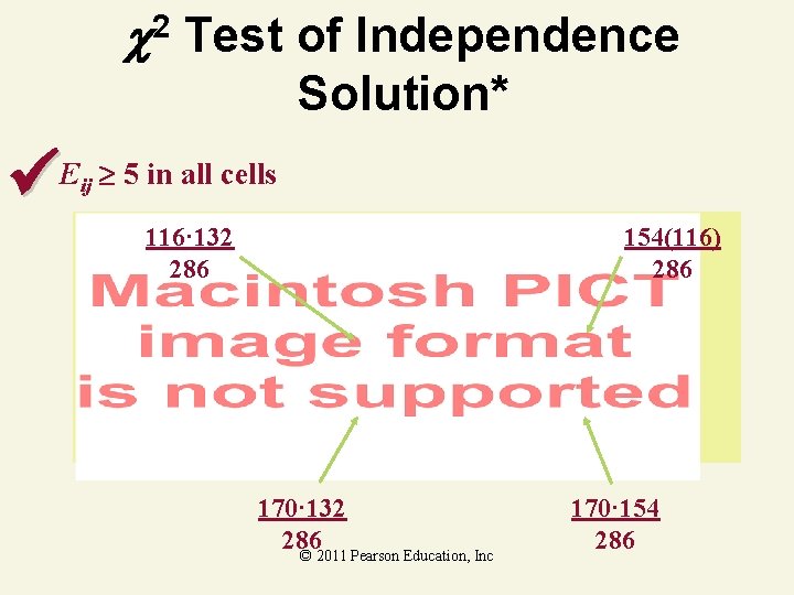  2 Test of Independence Solution* Eij 5 in all cells 116· 132 286