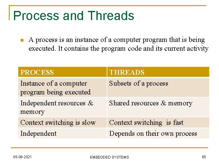 Process and Threads n A process is an instance of a computer program that