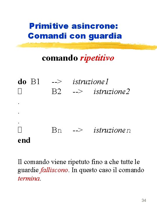 Primitive asincrone: Comandi con guardia comando ripetitivo do B 1 . . . end