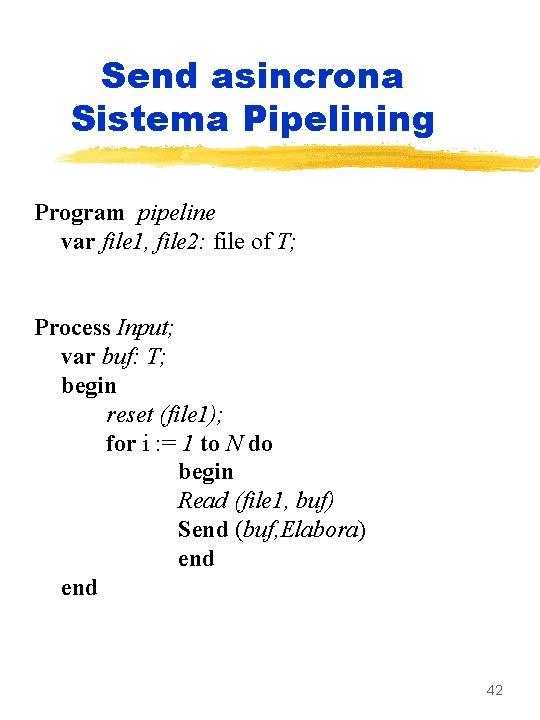 Send asincrona Sistema Pipelining Program pipeline var file 1, file 2: file of T;
