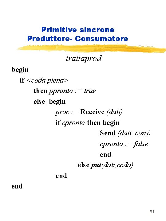 Primitive sincrone Produttore- Consumatore trattaprod begin if <coda piena> then ppronto : = true