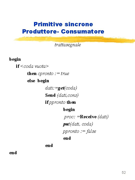 Primitive sincrone Produttore- Consumatore trattasegnale begin if <coda vuota> then cpronto : = true