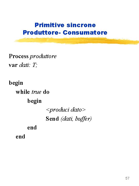 Primitive sincrone Produttore- Consumatore Process produttore var dati: T; begin while true do begin