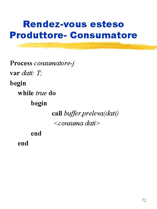 Rendez-vous esteso Produttore- Consumatore Process consumatore-j var dati: T; begin while true do begin