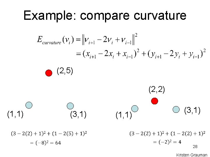 Example: compare curvature (2, 5) (2, 2) (1, 1) (3, 1) 28 Kristen Grauman