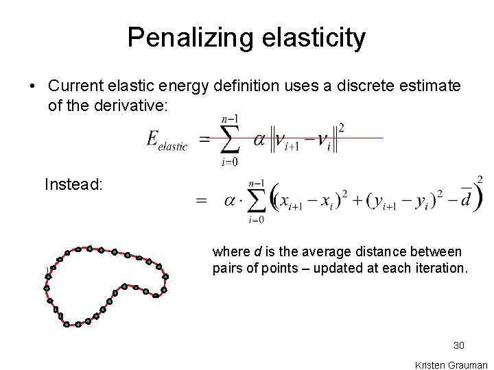 Penalizing elasticity • Current elastic energy definition uses a discrete estimate of the derivative: