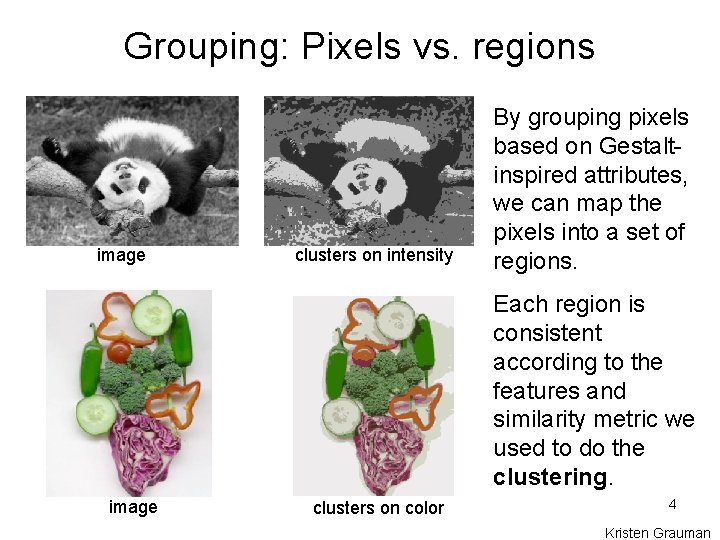 Grouping: Pixels vs. regions image clusters on intensity By grouping pixels based on Gestaltinspired