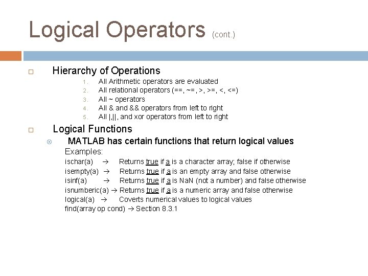Logical Operators (cont. ) Hierarchy of Operations 1. 2. 3. 4. 5. All Arithmetic Logical Operators (cont. ) Hierarchy of Operations 1. 2. 3. 4. 5. All Arithmetic
