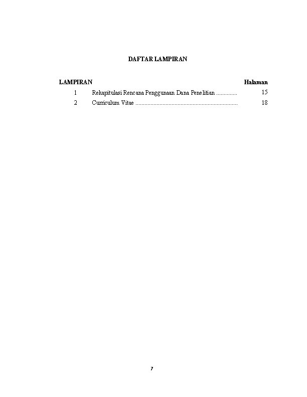 DAFTAR LAMPIRAN Halaman 1 Rekapitulasi Rencana Penggunaan Dana Penelitian. . . 15 2 Curriculum