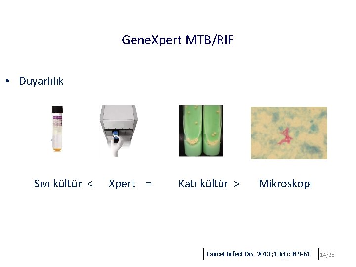 Gene. Xpert MTB/RIF • Duyarlılık < Sıvı kültür < = Xpert = Katı kültür