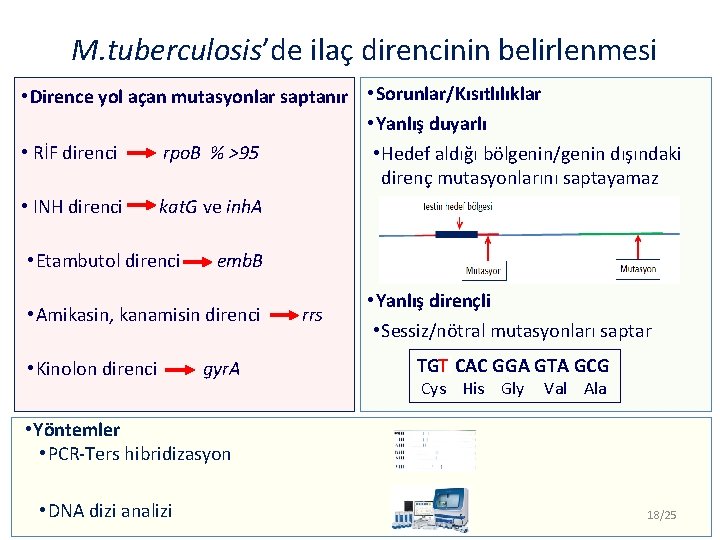 M. tuberculosis’de ilaç direncinin belirlenmesi • Dirence yol açan mutasyonlar saptanır • Sorunlar/Kısıtlılıklar •