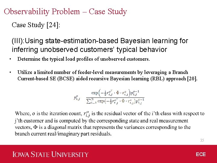 Observability Problem – Case Study [24]: (III): Using state-estimation-based Bayesian learning for inferring unobserved