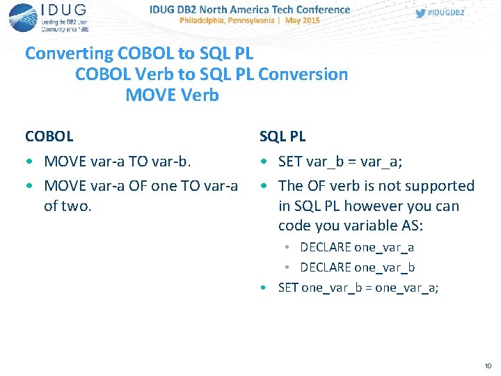 Converting COBOL to SQL PL COBOL Verb to SQL PL Conversion MOVE Verb COBOL