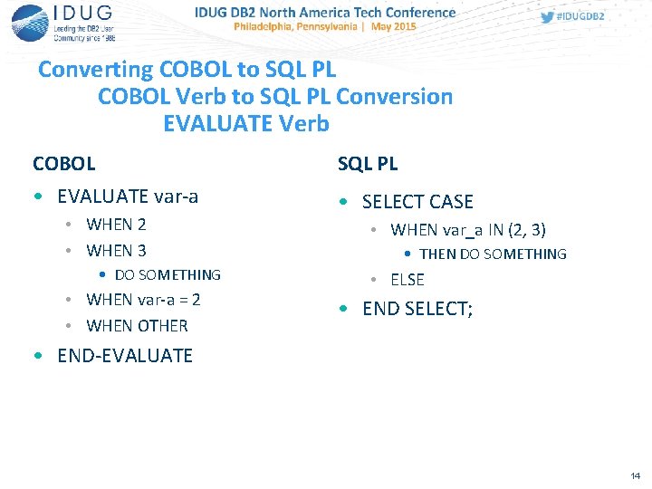 Converting COBOL to SQL PL COBOL Verb to SQL PL Conversion EVALUATE Verb COBOL