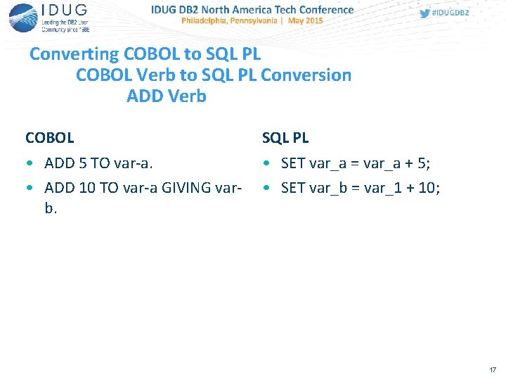 Converting COBOL to SQL PL COBOL Verb to SQL PL Conversion ADD Verb COBOL