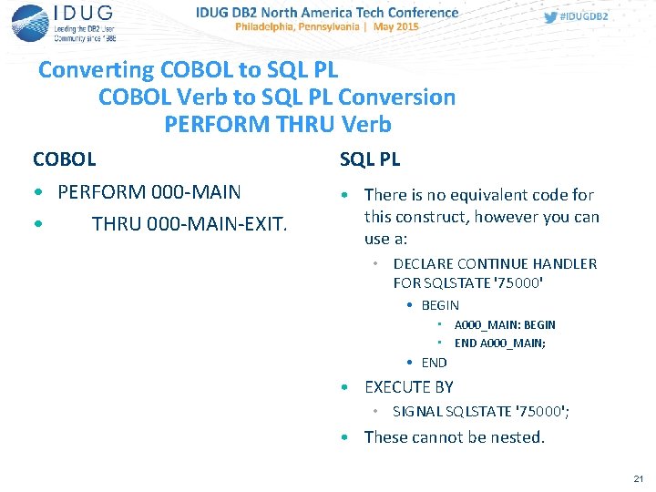 Converting COBOL to SQL PL COBOL Verb to SQL PL Conversion PERFORM THRU Verb