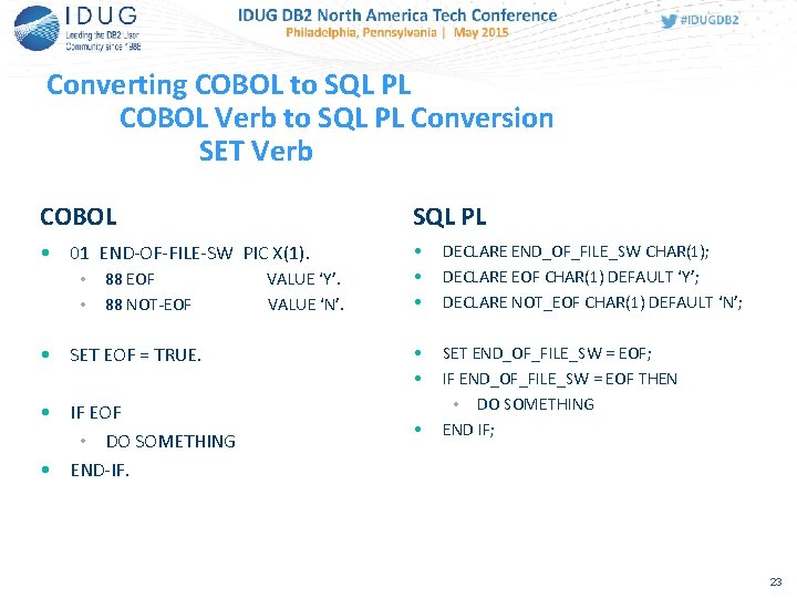 Converting COBOL to SQL PL COBOL Verb to SQL PL Conversion SET Verb COBOL