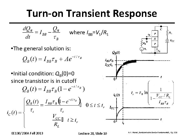 Turn-on Transient Response where IBB=VS/RS • The general solution is: • Initial condition: QB(0)=0