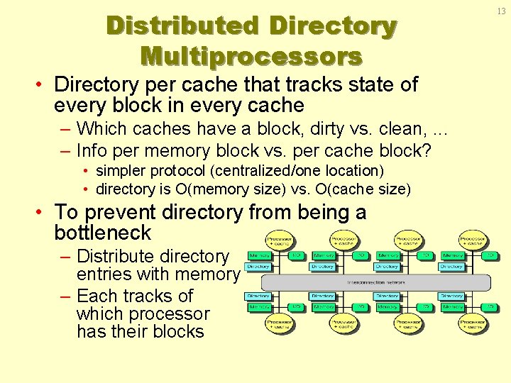Distributed Directory Multiprocessors • Directory per cache that tracks state of every block in