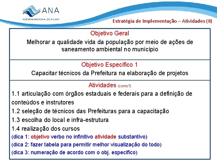 Estratégia de Implementação – Atividades (II) Objetivo Geral Melhorar a qualidade vida da população