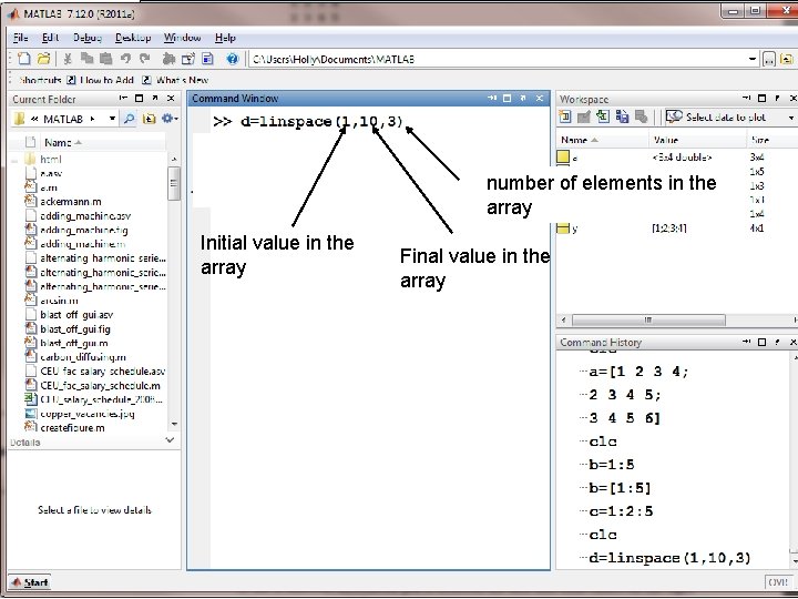number of elements in the array Initial value in the array Final value in number of elements in the array Initial value in the array Final value in
