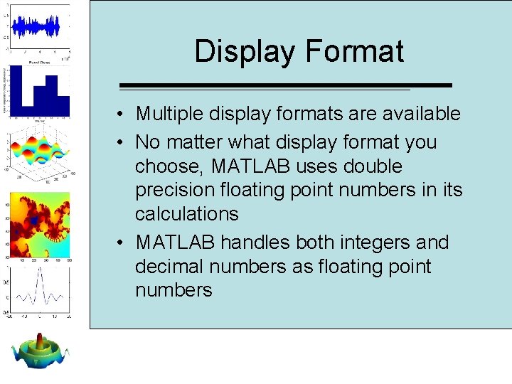 Display Format • Multiple display formats are available • No matter what display format Display Format • Multiple display formats are available • No matter what display format