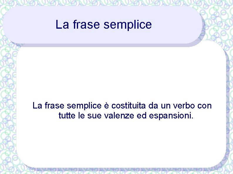 La frase semplice è costituita da un verbo con tutte le sue valenze ed