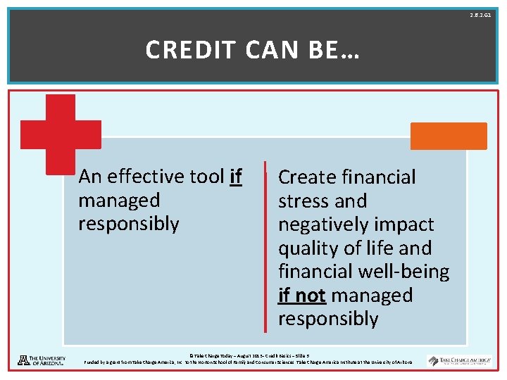 2. 6. 2. G 1 CREDIT CAN BE… An effective tool if managed responsibly