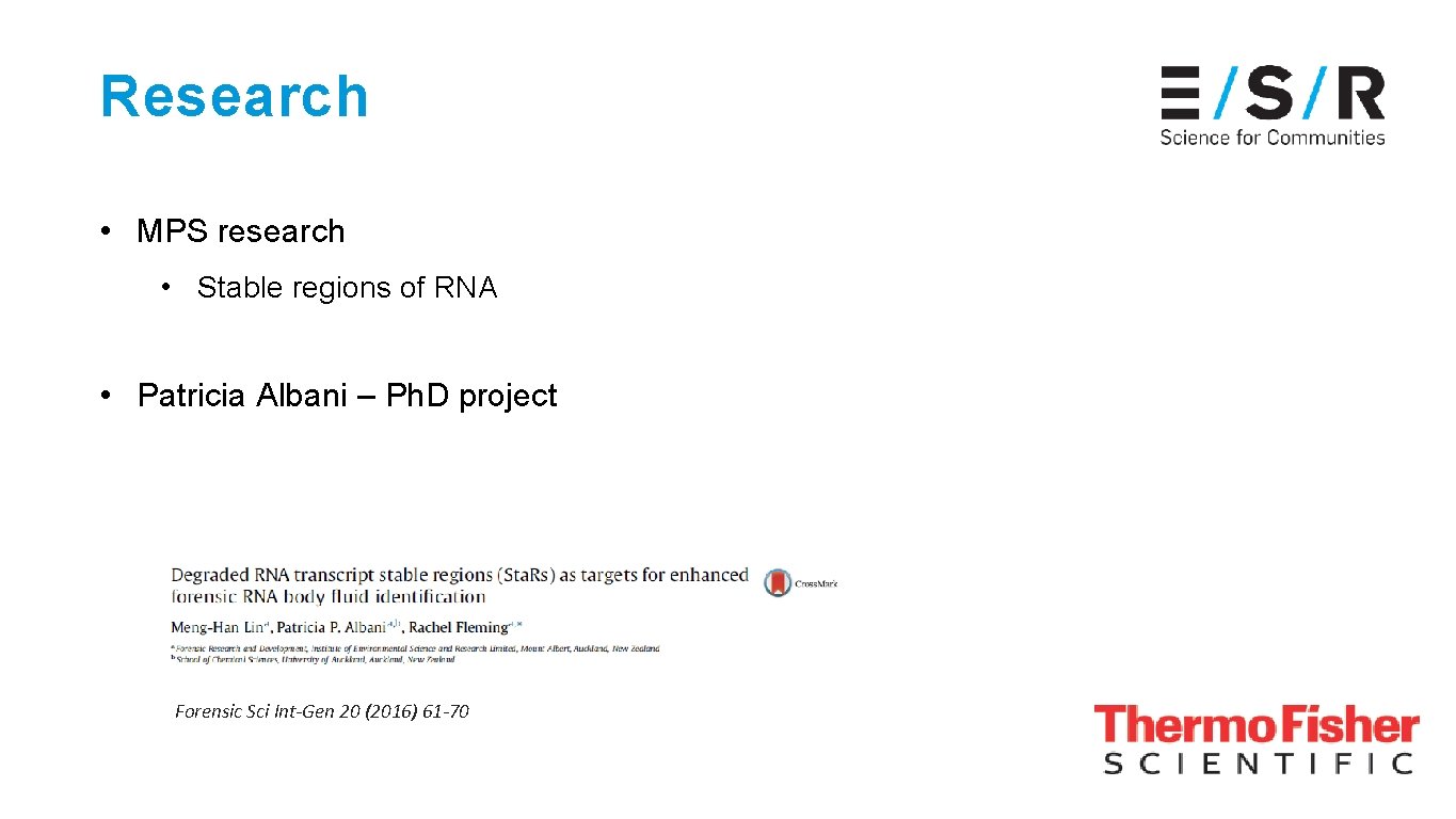 Research • MPS research • Stable regions of RNA • Patricia Albani – Ph.