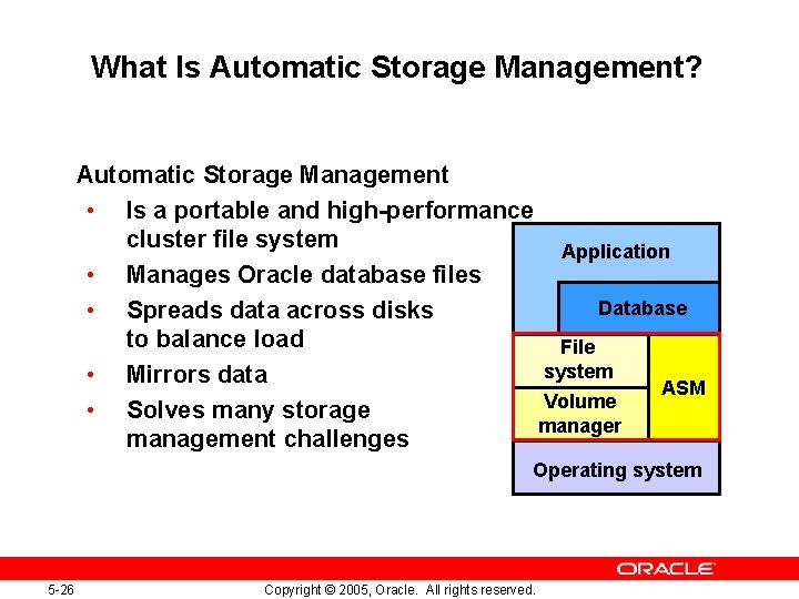 What Is Automatic Storage Management? Automatic Storage Management • Is a portable and high-performance What Is Automatic Storage Management? Automatic Storage Management • Is a portable and high-performance