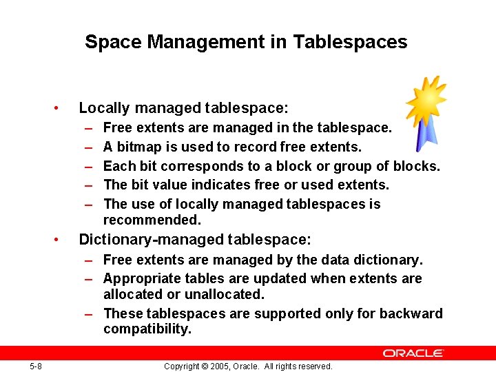 Space Management in Tablespaces • Locally managed tablespace: – – – • Free extents Space Management in Tablespaces • Locally managed tablespace: – – – • Free extents