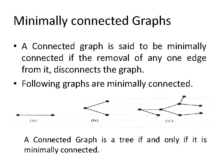 Minimally connected Graphs • A Connected graph is said to be minimally connected if Minimally connected Graphs • A Connected graph is said to be minimally connected if