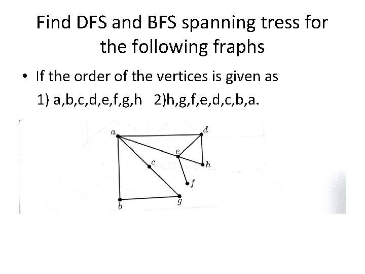 Find DFS and BFS spanning tress for the following fraphs • If the order Find DFS and BFS spanning tress for the following fraphs • If the order