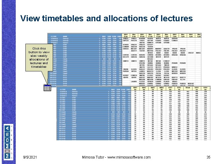 View timetables and allocations of lectures Click this button to view also weekly allocations