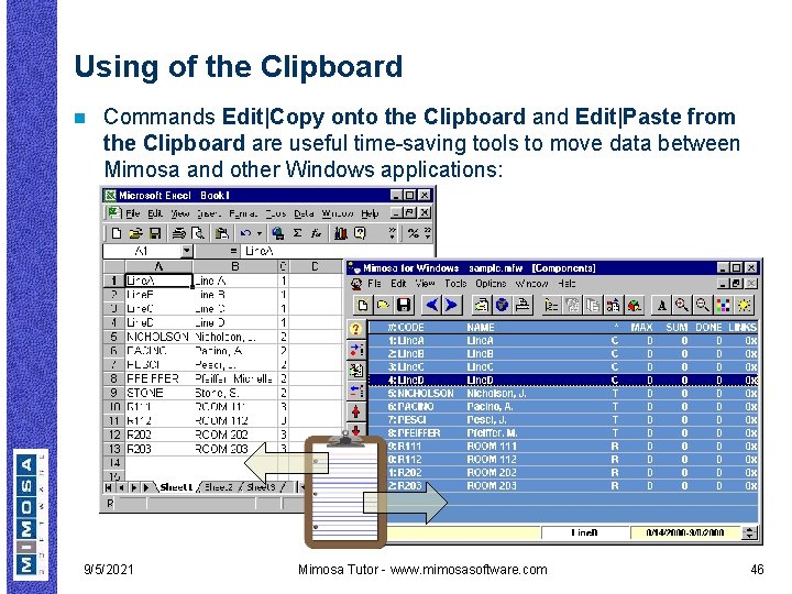 Using of the Clipboard n Commands Edit|Copy onto the Clipboard and Edit|Paste from the