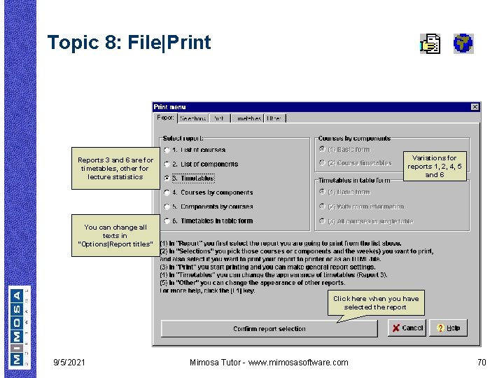 Topic 8: File|Print Variations for reports 1, 2, 4, 5 and 6 Reports 3