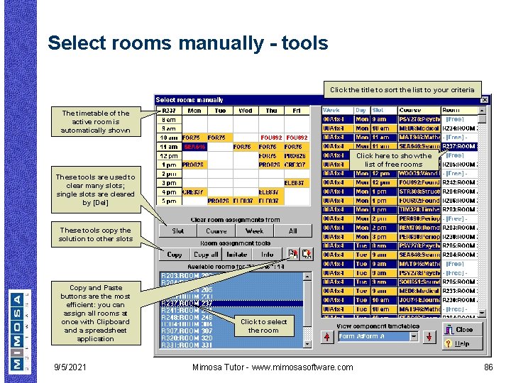 Select rooms manually - tools Click the title to sort the list to your