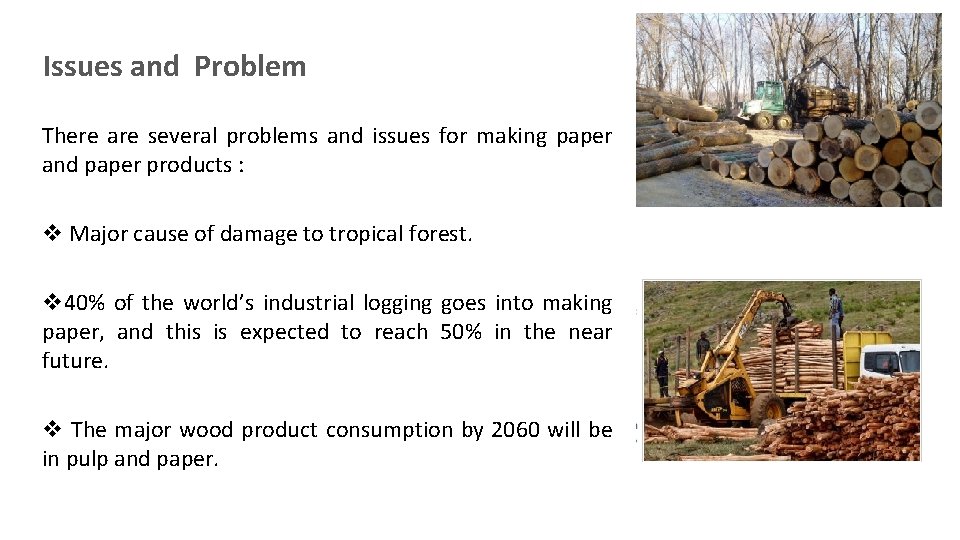 Issues and Problem There are several problems and issues for making paper and paper