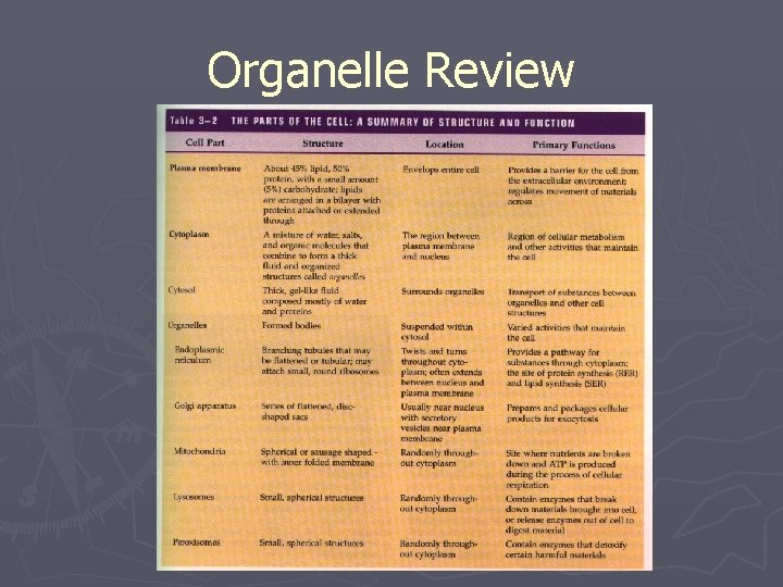 Organelle Review 