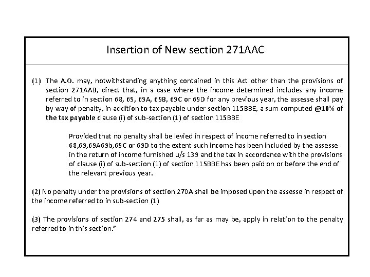 Insertion of New section 271 AAC (1) The A. O. may, notwithstanding anything contained