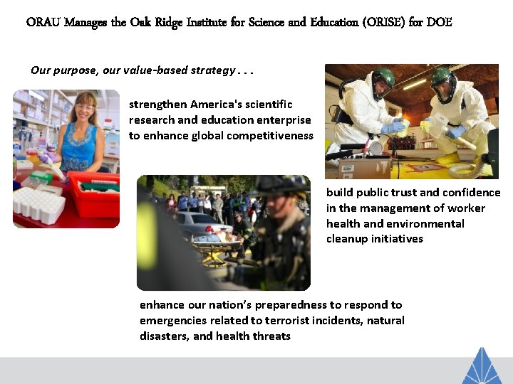 ORAU Manages the Oak Ridge Institute for Science and Education (ORISE) for DOE Our