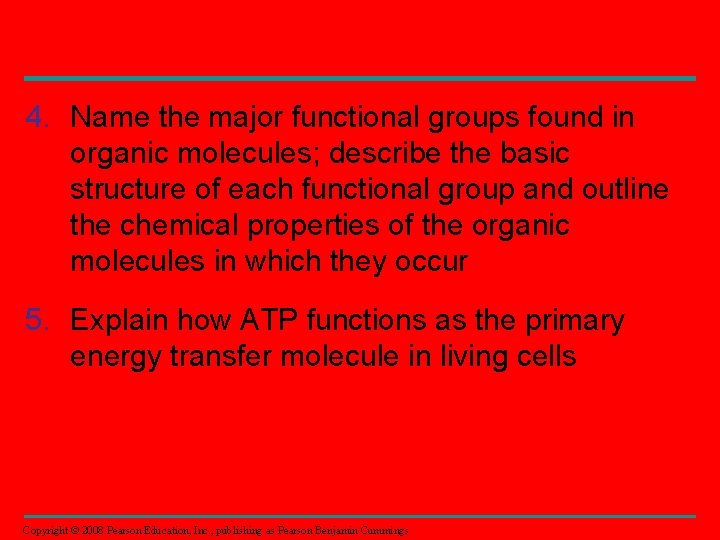 4. Name the major functional groups found in organic molecules; describe the basic structure 4. Name the major functional groups found in organic molecules; describe the basic structure